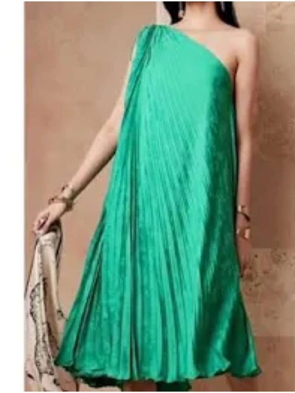 Banana Republic One-Shoulder Teal Pleated Midi Dress